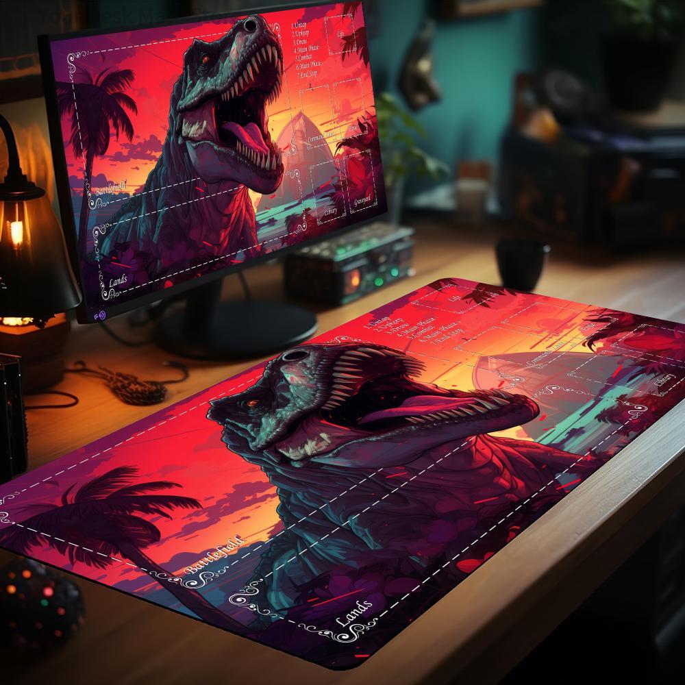 Door Mat Blank - Neon Aesthetic Dinosaur Theme MTG Playmat